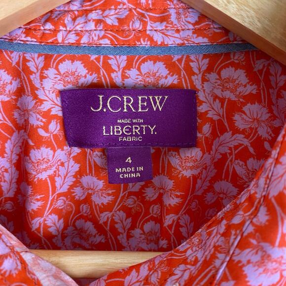 J. Crew x Liberty® Buttondown Size 4 Orange Floral Slim Top Cotton Toutouayette - Picture 11 of 14